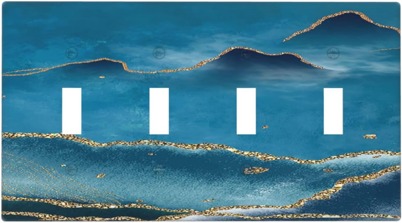 Light Switch Cover Plate Abstract Blue Marble Mountain View 4 Gang Quad Toggle Wall Plate Electrical Outlet Cover Decorative Switch Plate Covers for Bedroom living Room Decor