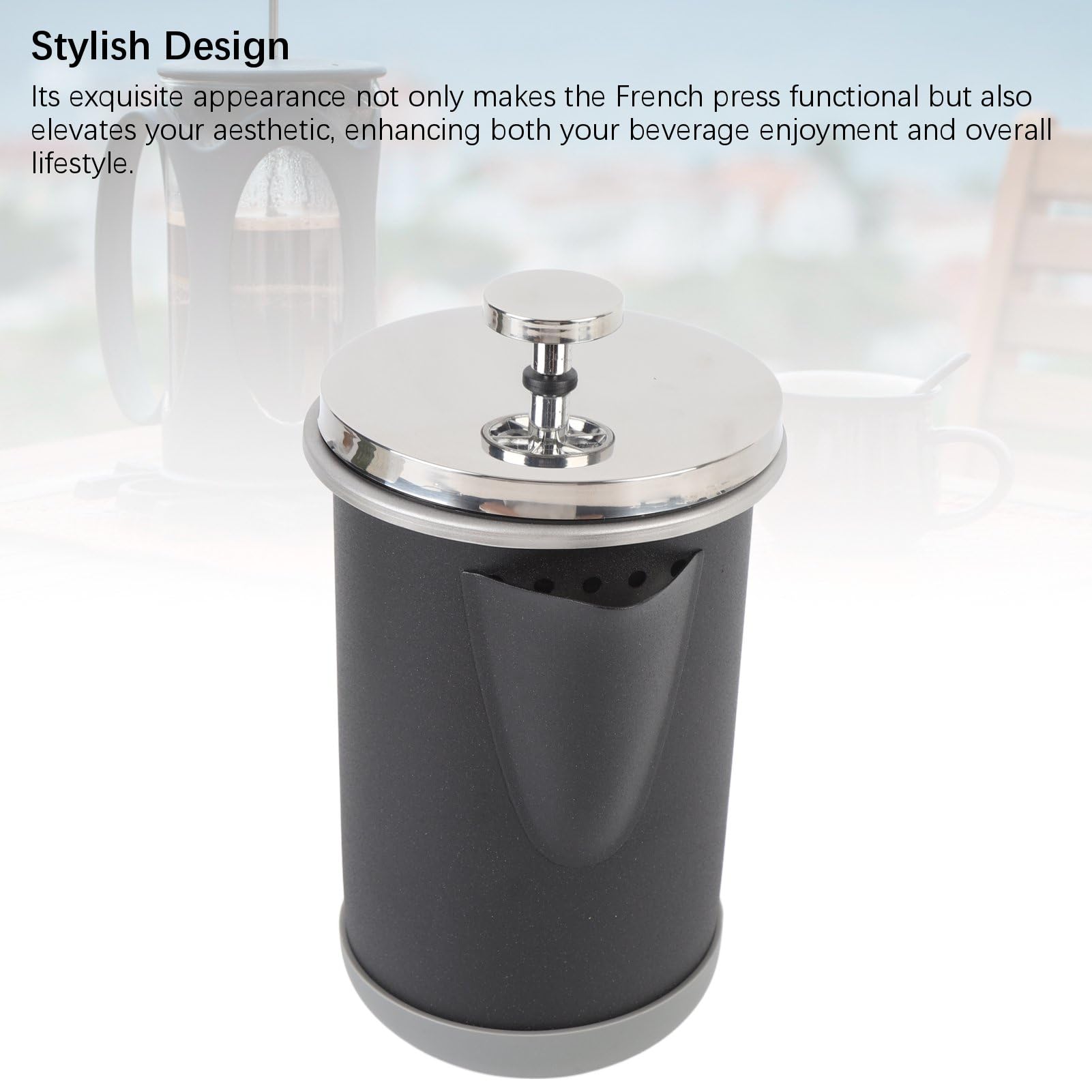 SIXRUN de Prensa Francesa de Acero Inoxidable, Tetera Hecha a Mano de 1000 Ml con Tecnología de Presión de Filtro Francés, para Acampar y Viajar (BLACK)