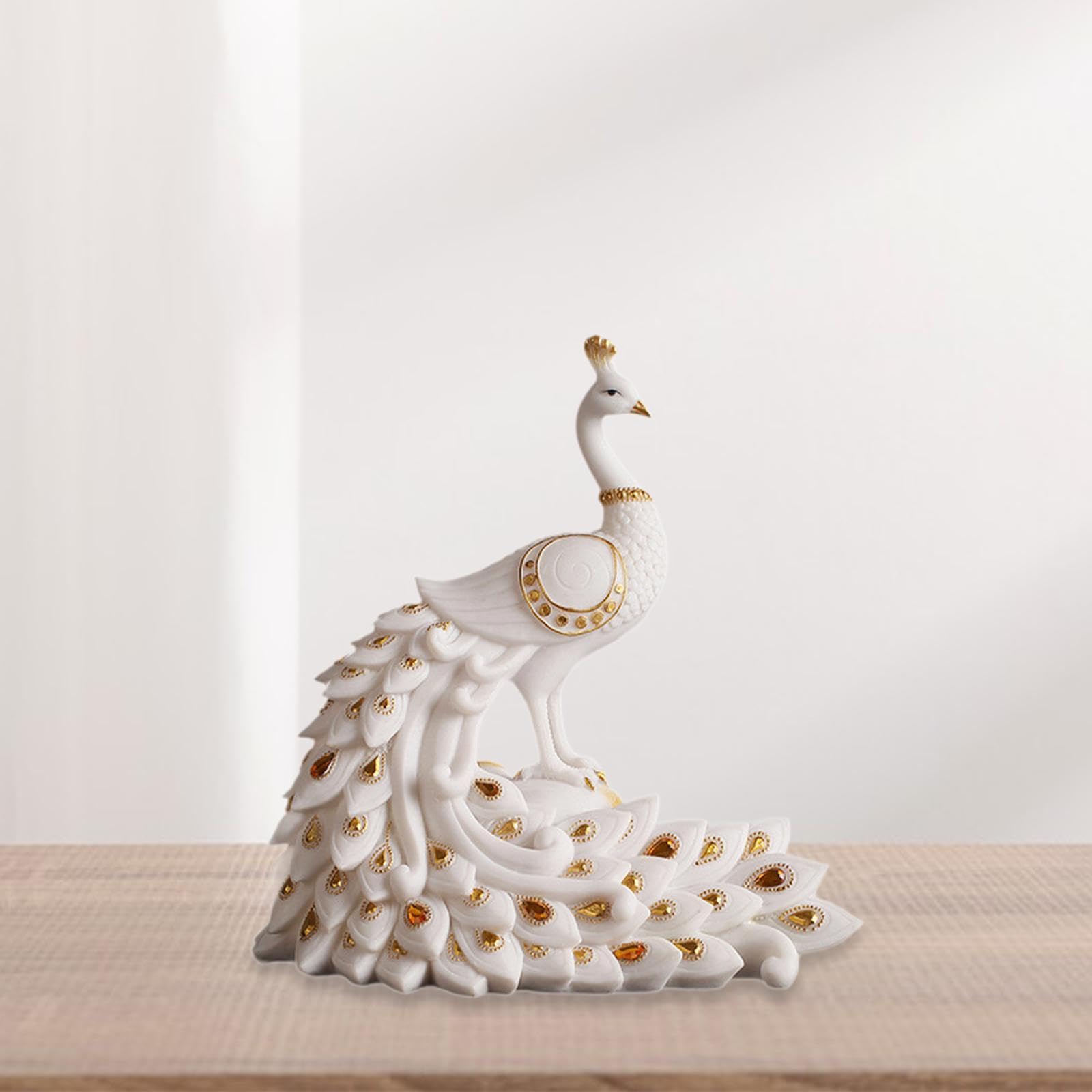 Figurine de Paon En Résine pour Décoration de Bureau et Intérieur, 24cmx13cmx24cm