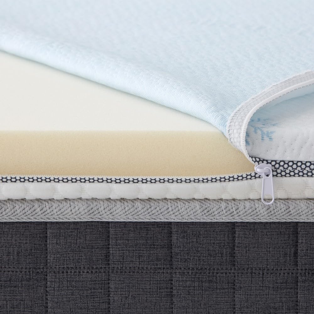 Topper Reversible Fresh, de 190x90 cm para Las Noches más cálidas. 5cm de viscoelástica. Alivia la presión. Desenfundable y Lavable. Fabricado en España.