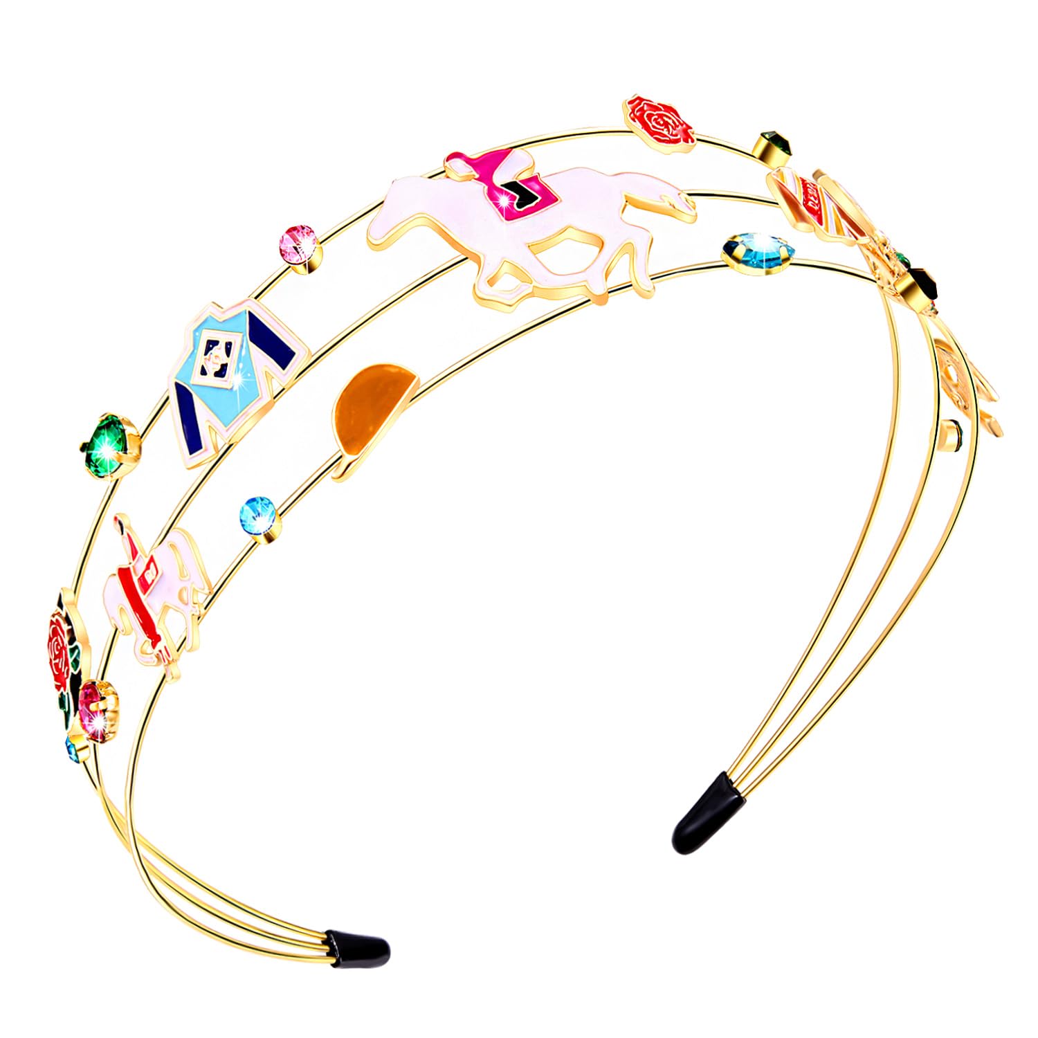 mokkia Kentucky Derby Headband, Women's Hair Accessory with Enamel Racing Horse Horseshoe, Rhinestone Headband for Horse Race Day Outfits, Holiday Gifts (Derby A)