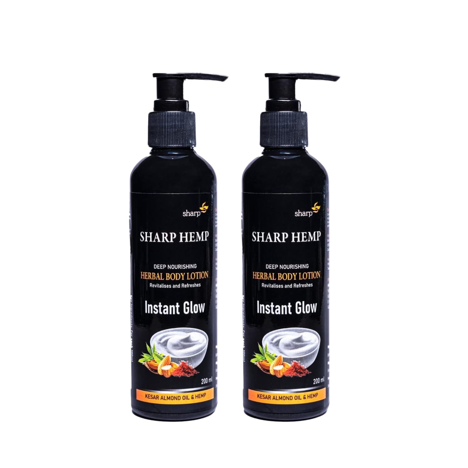 SHARP Hemp Body Lotion For Women with Kesar Almond Oil (200+200ml) || Intensive Care, Deep Moisture Nourishing Body Lotion || Deep Nourishing | Body Lotion For Men and Women || For Dry Skin | (Pack of 2)