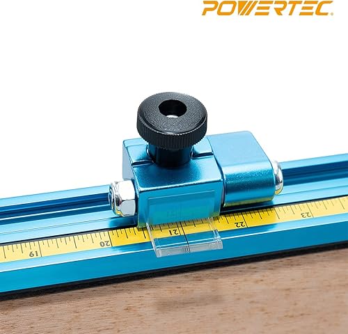 Miniatura 3 de POWERTEC 71697 Kit de riel doble T de 36 pulgadas para carpintería, cinta métrica adhesiva derecha a izquierda e inserto de plástico T-Track