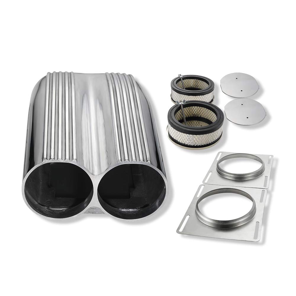 Buy DEMOTOR PERFORMANCE Finned Polished Aluminum Double Barrel Shotgun Intake Air Hood Scoop Kit