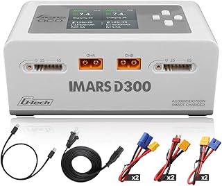 Lipo Battery Charger Gens Ace IMARS D300 G-Tech Series Smart Dual Lipo Balance Charger AC 300W DC 700W(350W*2) 16A Dual Channel Charger for 1s~6s Lipo Batteries, Life/NiCd/MH/LiHV, Plug&Play (White)