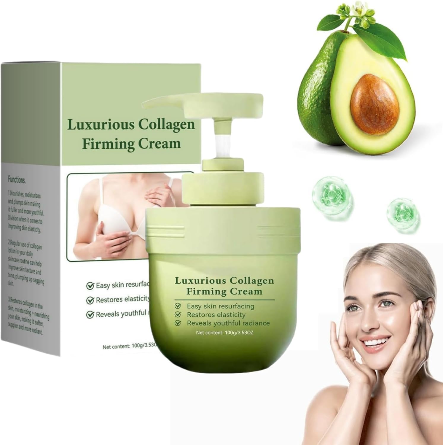 Luxurious Collagen Firming Cream, Moisturizer Collagen Body Cream,Advanced Firming Cream,Collagen Firming Cream,Firms, & Tightens for Younger Looking Skin, for All Skin Types100g