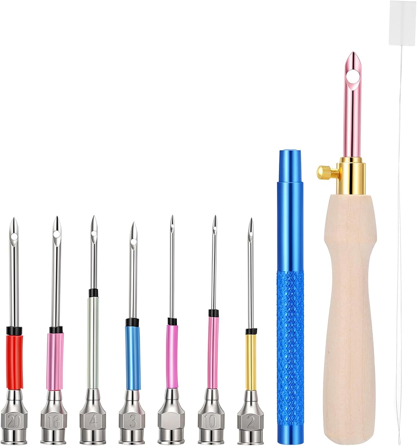 DOPENSPI 10 PCS Punch Needle Kit, Adjustable Punch Needle Tool Punch Needle Embroidery Kit Wooden Handle Embroidery Pen for Beginner Embroiderys Floss Cross Stitching DIY Craft