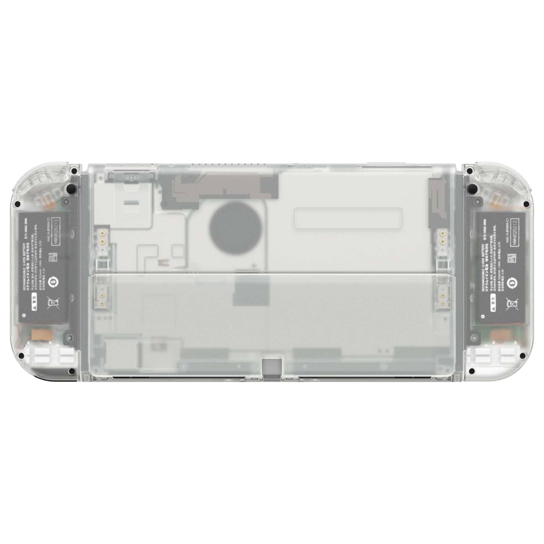 eXtremeRate Cover Pulsanti Tasti Ricambio per Nintendo Switch OLED Console Joycon,Custodia Posteriore Controller Scocca Supporto Shell KickStand per Nintendo Switch OLED-Trasparente Illuminare