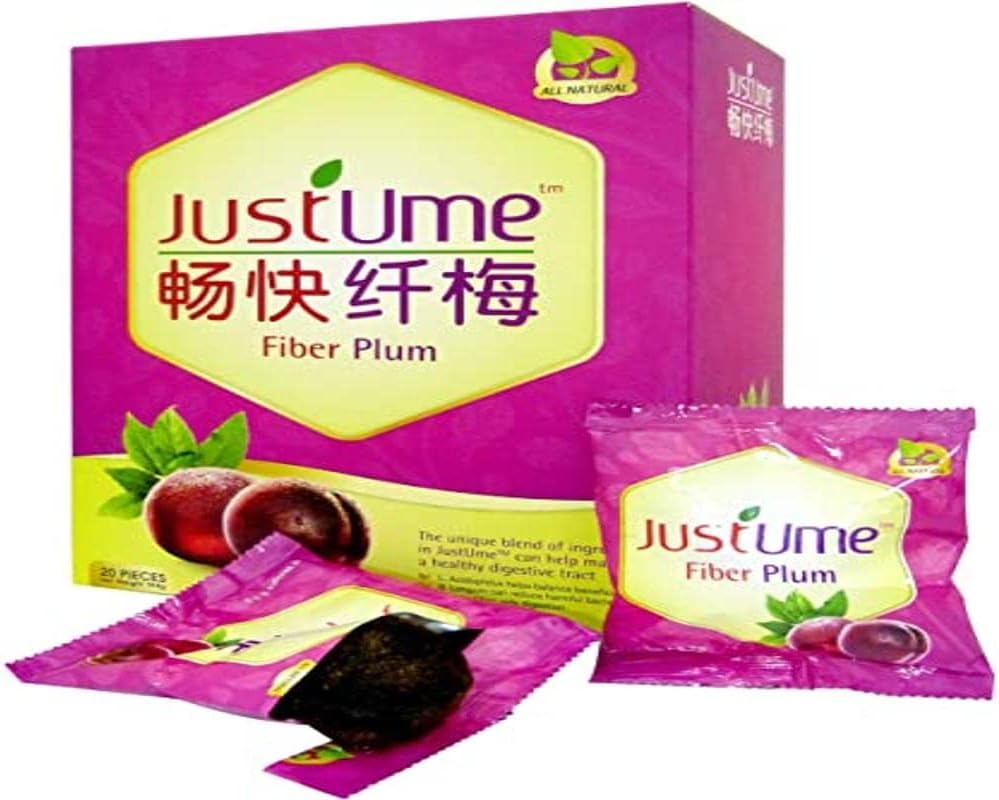 Justume™ Natural Fiber Plum + Probiotics • Your Detox Solution with Japanese Umeboshi Plum • Halal Certified • Suitable for Vegetarians • 20 Ready-to-Eat Plums in Sachets