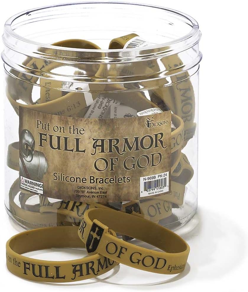 Dicksons Full Armor of God Cross One Size Fits Most Silicone Bracelets, Pack of 24