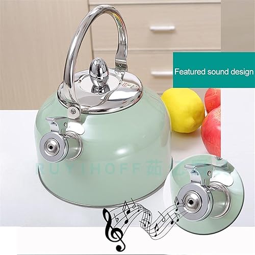 Miniatura 3 de TIMOBISS Hervidor de té, color verde menta con mango ergonómico, hervidor de té con silbato fuerte para estufa, acero inoxidable