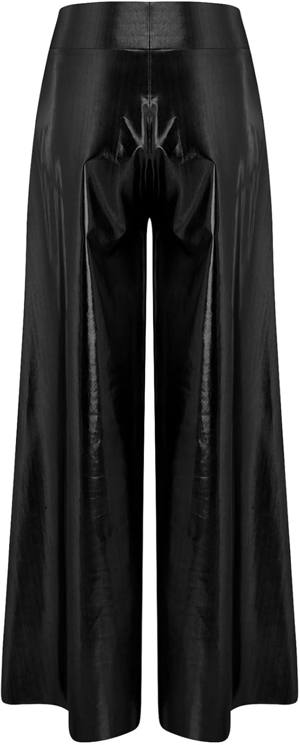 Jhaoyu Womens 70s Disco Dance Wide Leg Pants High Waist Side Slit Lace-up Trousers Clubwear