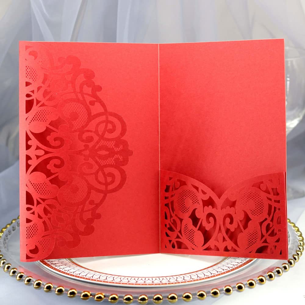 Delikatna romantyczna karta z zaproszeniem na przy Koperty - 50 sztuk zaproszeń czystych - personalizowane zaproszenia papierowe na przyjęcie zaręczynowe lub eleganckie zaproszenia(Rot,Blank)