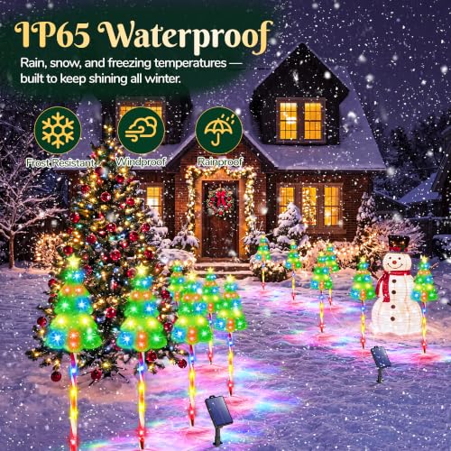 AOUNQ Solar Christmas Decorations, Christmas Tree Pathway Lights Outdoor | 102 LEDs, 10 Lighting Modes Solar Christmas Lights outdoor Waterproof, Solar Candy Cane Stake lights for Yard Lawn, 6 Pack - image 5
