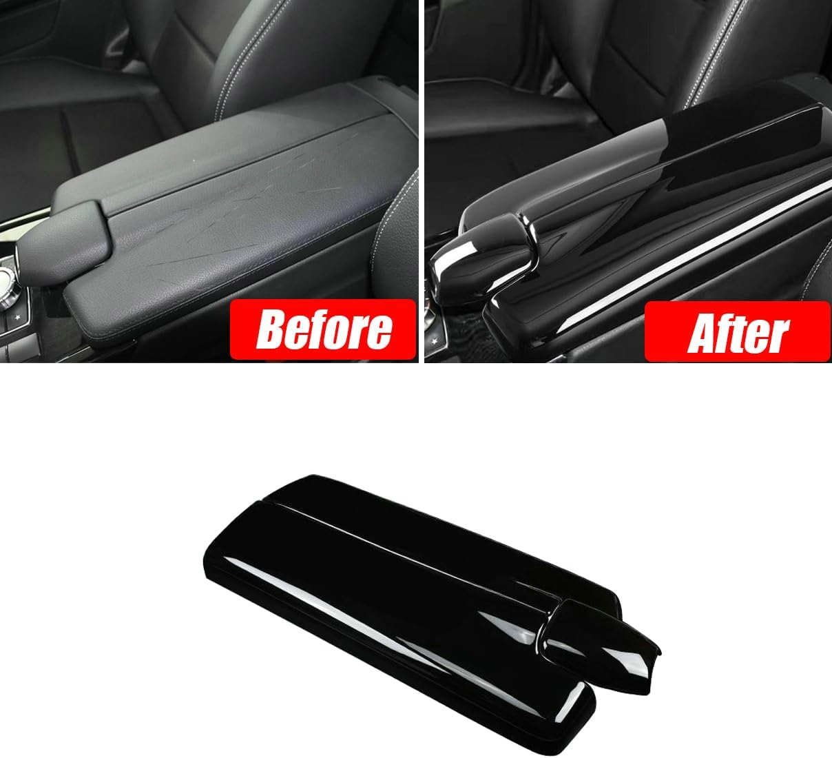 Car Center Armrest Box Cover Set for Mercedes Benz E Class W212 2010 2011 2012 2013 2014 2015 Interior Auto Accessories ABS (Piano Black)