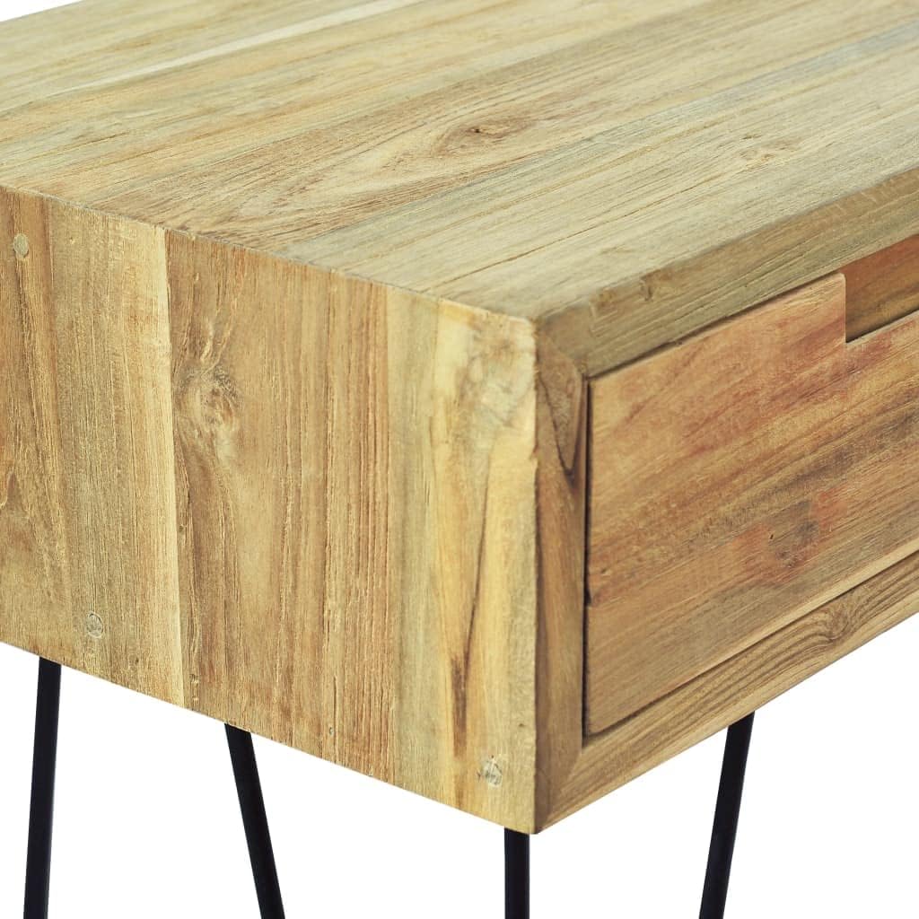 vidaXL Console Table, Entryway Table with Iron Legs, Narrow Side Table with 3 Drawers for Hallway, Living Room Furniture, Industrial, Solid Teak