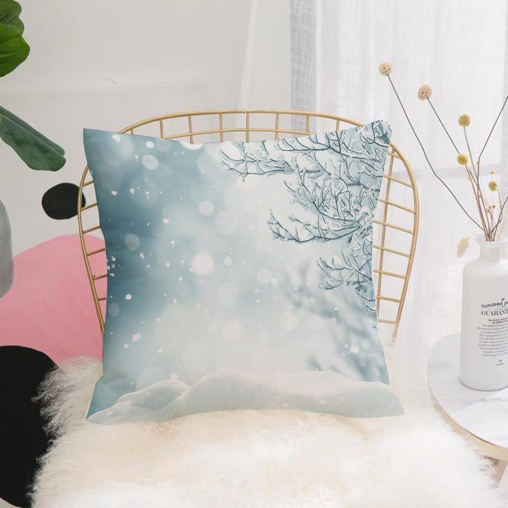 HYMSXW Cushion Cover,Throw Pillow Case Home Decorative for Living Room Bedroom Sofa Chair 20X20 Inch,Winter, Christmas themed picture Snow and Frosted Tree Snow,Pillowcase 50X50cm