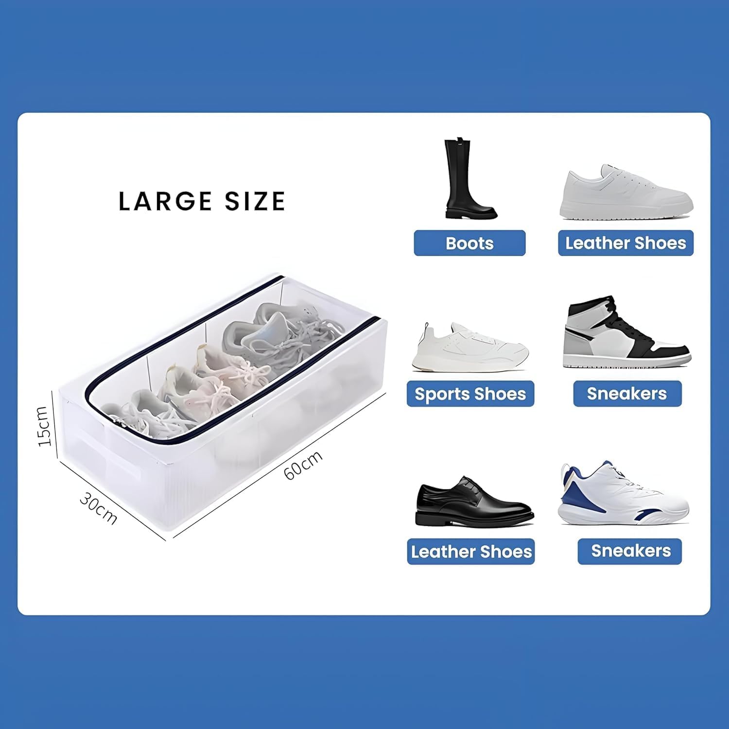 CARTBLISS Shoe Rack Box Shoe Organizer for Closet Dustproof Foldable & Easy to Clean Space Saving Shoes Organiser with Handle & Zippers for Men, Women (27 Liter, Pack of 2)