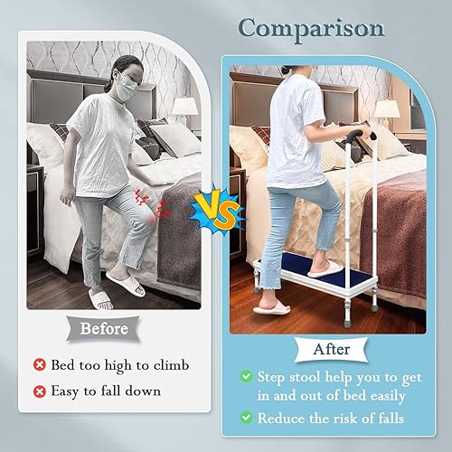 Miniatura 4 de Taburete médico con asa, escalones de cama para camas altas para adultos mayores 3 en 1, mango de cama de seguridad, asistencia de mesita de noche,