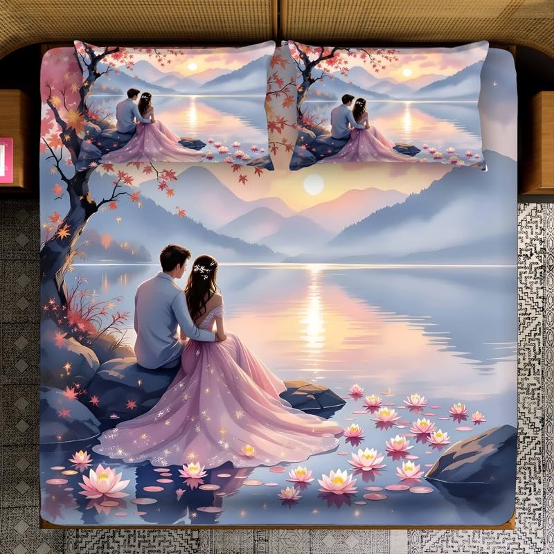 Image of DECOR WELL 7d Bedsheet for Double Bed King Size with 2 Pillow Covers, Polycotton 220 TC Super Soft & Breathable, Wrinkle Free Pink Gown Printed Double Bed Bedsheet Set (90x100 Inch)