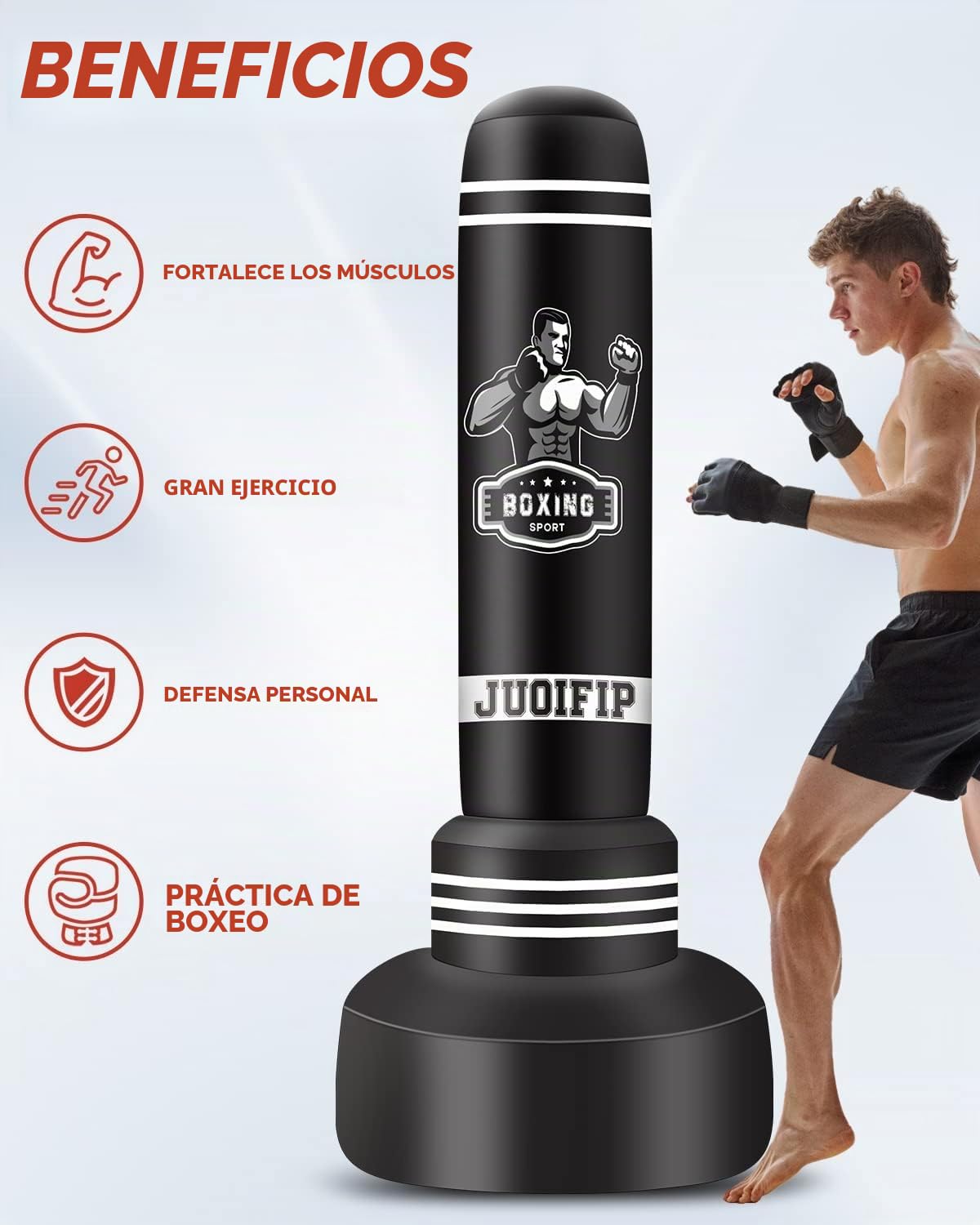 Saco de Boxeo de pie para Adultos - Saco Pesado de 175 cm con Soporte - Saco de Kickboxing Inflable para Hombres para Entrenamiento MMA Muay Thai Fitness