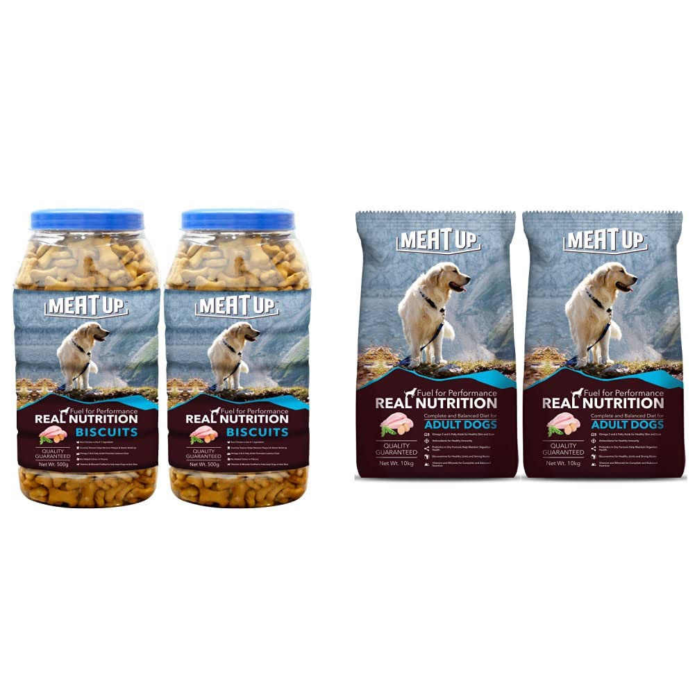 Meat Up Mutton Flavour, Real Chicken Biscuit, Dog Treats - 500g Jar & Adult Dog Food, 10 Kg (Buy 1 Get 1 Free) (B092CDZSH7) Amazon Price History, Amazon Price Tracker