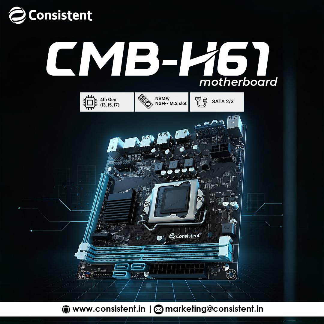 Consistent H61 Motherboard - Intel H61 Micro ATX PC Mainboard for 2nd & 3rd Gen Core i3/i5/i7 CPU, Dual DDR3 up to 16GB 3200MHz, NVMe M.2 Slot, HDMI, VGA, 6X USB 2.0, Gigabit LAN — Amazon image 2