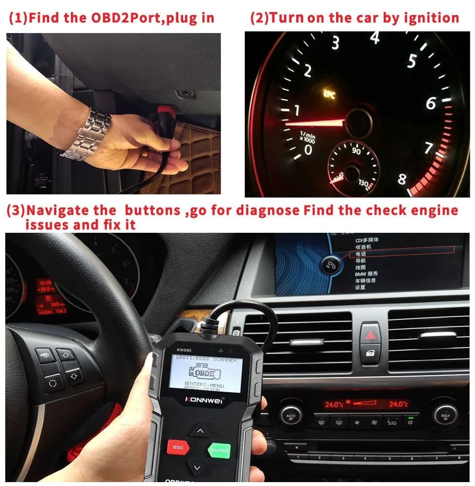 Konnwei KW680 OBD2 Scanner, Universal Car Diagnostic Tool, 2.4 Inch Color Screen, Multi-Language Support, Read and Clear Error Codes, Live Data Streaming, Real-Time Software Updates