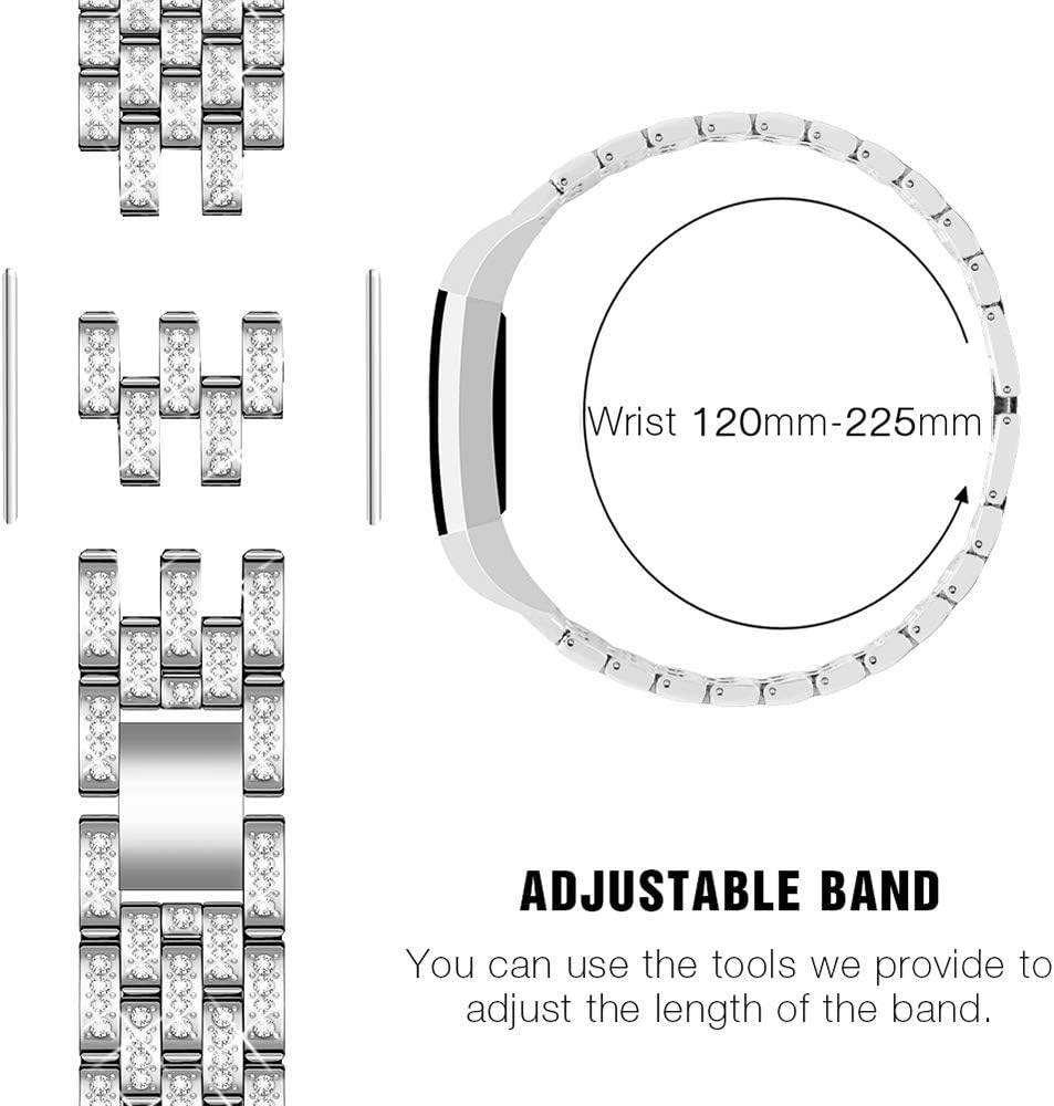 Mosonio Bling Bands Compatible with Fitbit Charge 4/Fitbit Charge 3/Charge 3 SE with Case Women, Jewelry Bracelet Wristbands Metal Straps + Bling PC Cover for Fitbit Charge 4/3/3 SE Band(Silver)