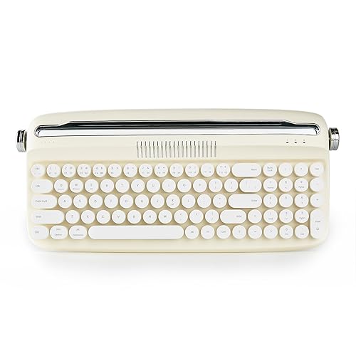 YUNZII Upgraded Wireless Typewriter Keyboard,with Retro Integrated Stand,USB-C/Bluetooth,Cute Round Keycaps, USB-C/Bluetooth Connection for Table, Phone, PC and Win/Mac/Android (B309, Ivory Butter) - B309 - Ivory Butter