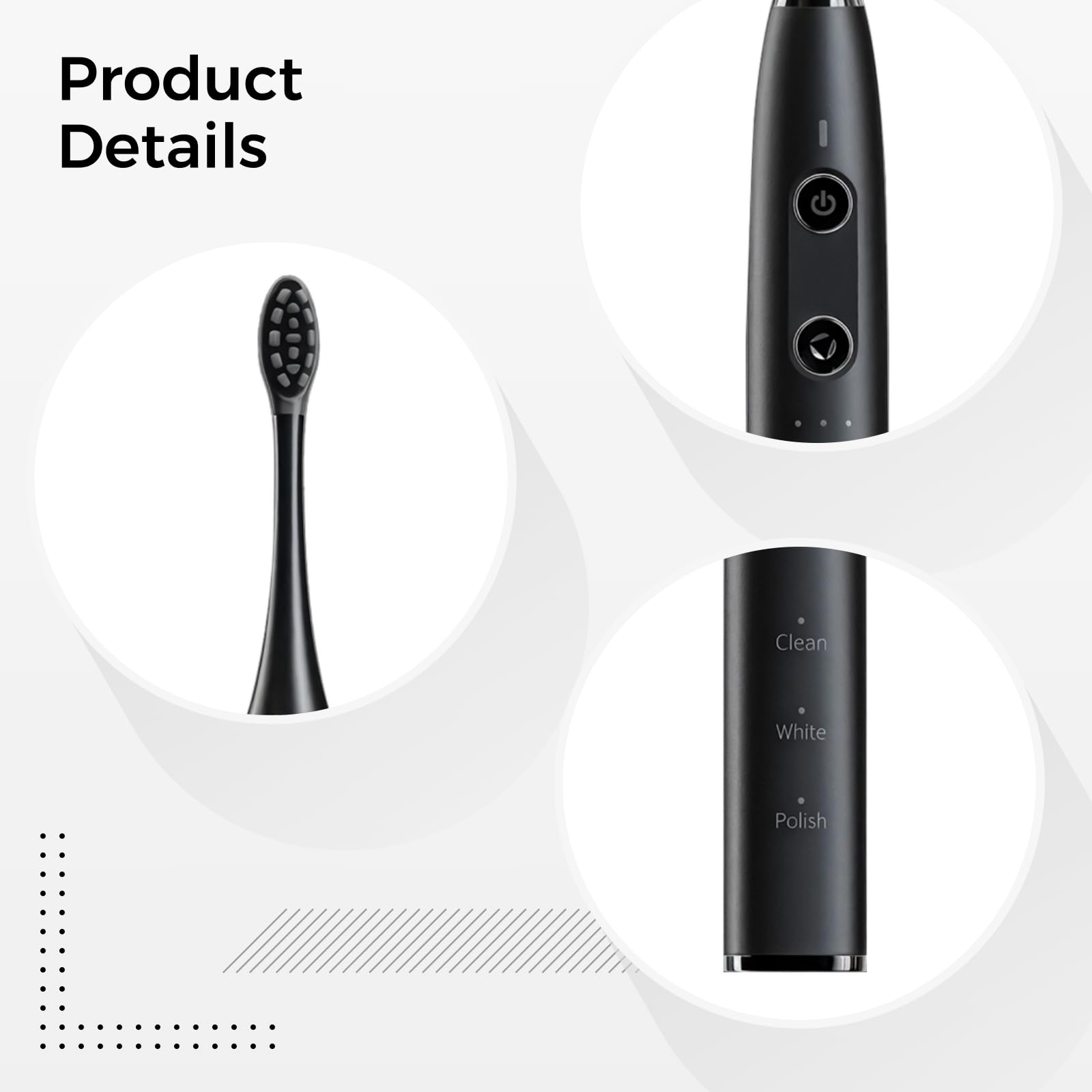 Spazzolino elettrico sonico per adulti, nero elegante, 9 modalità di spazzolatura, batteria ricaricabile, ricarica wireless, design impermeabile, per l'igiene orale quotidiana e l'uso in viaggio
