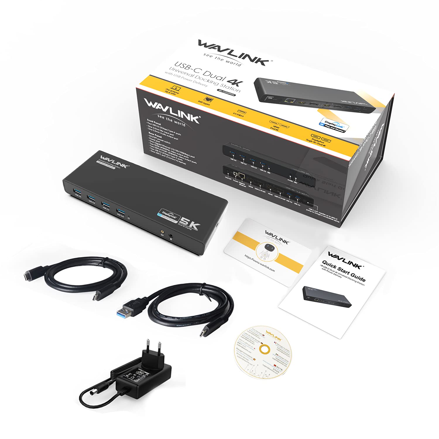 WAVLINK Estación de Acoplamiento USB C 14 en 1, Hub Universal con 65W PD, 5K Individual/Doble 4K @60Hz, 2 Puertos HDMI y 2 DisplayPort, Compatible con Windows, Mac y New MacBook Neo