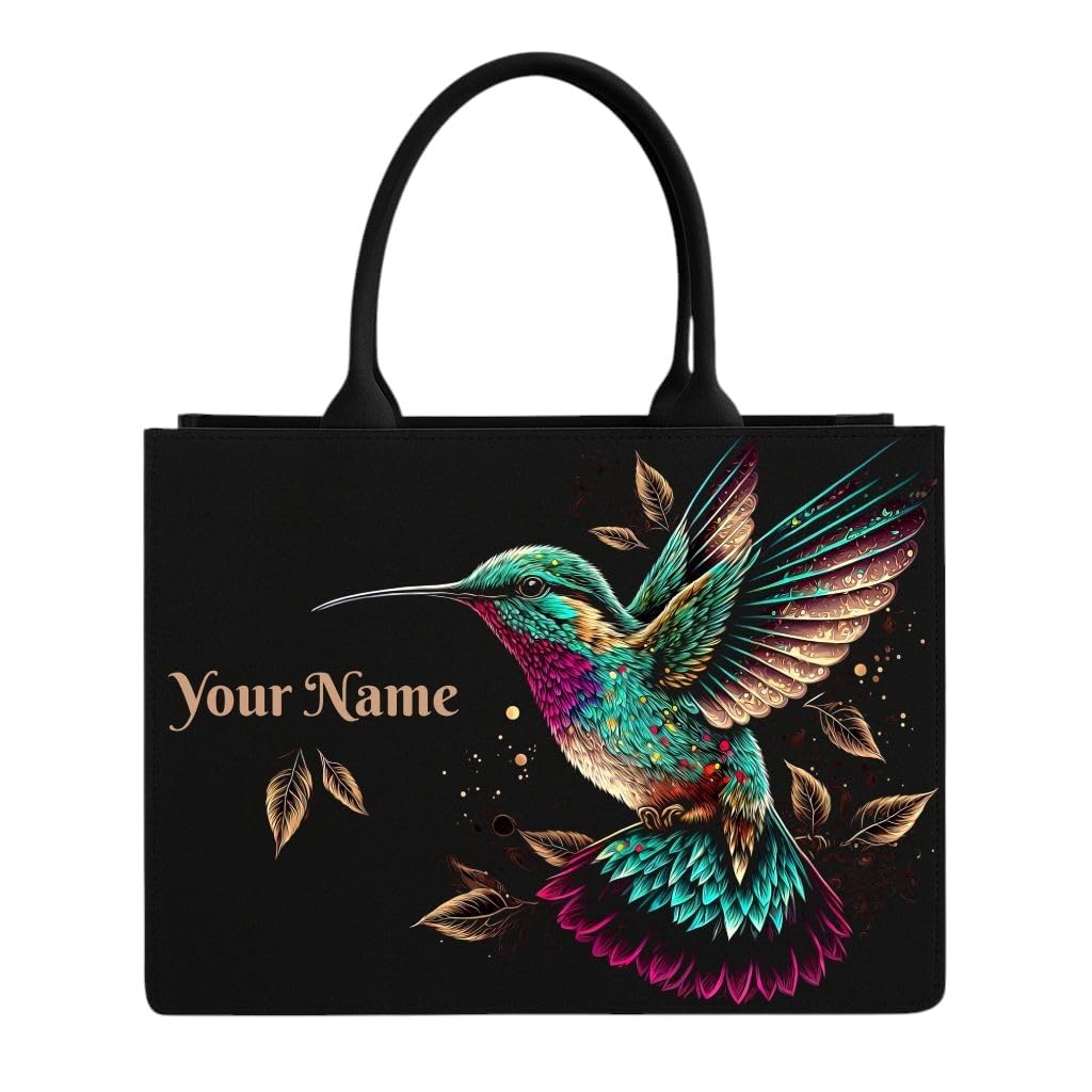 "Nixastyle Custom Tote Bag with Name – Personalized Hummingbird Canvas Bag – Reusable Eco-Friendly Tote for Women, Gift for Her, Customizable Shopping Bag (Black)" (Size-40L x 15W x 30H cm)-image-24