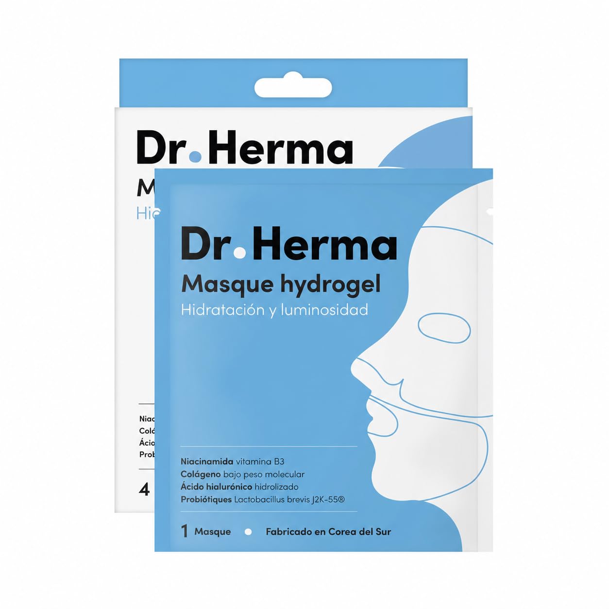 Dr. Herma Mascarilla Hidrogel (12 piezas) - Mascarilla facial coreana para mujeres con ácido hialurónico, colágeno y niacinamida - anti-edad, iluminadora y afinadora de poros para todo tipo de piel