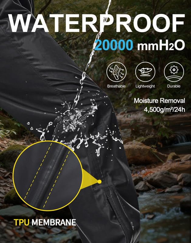 Pioneer Camp Regenhose Herren Wasserdicht 20000mm Leichte Packbar Fahrrad Überhose Winddichte Atmungsaktiv mit Knöchelreißverschluss und Tasche fur Trekking Outdoor Wandern