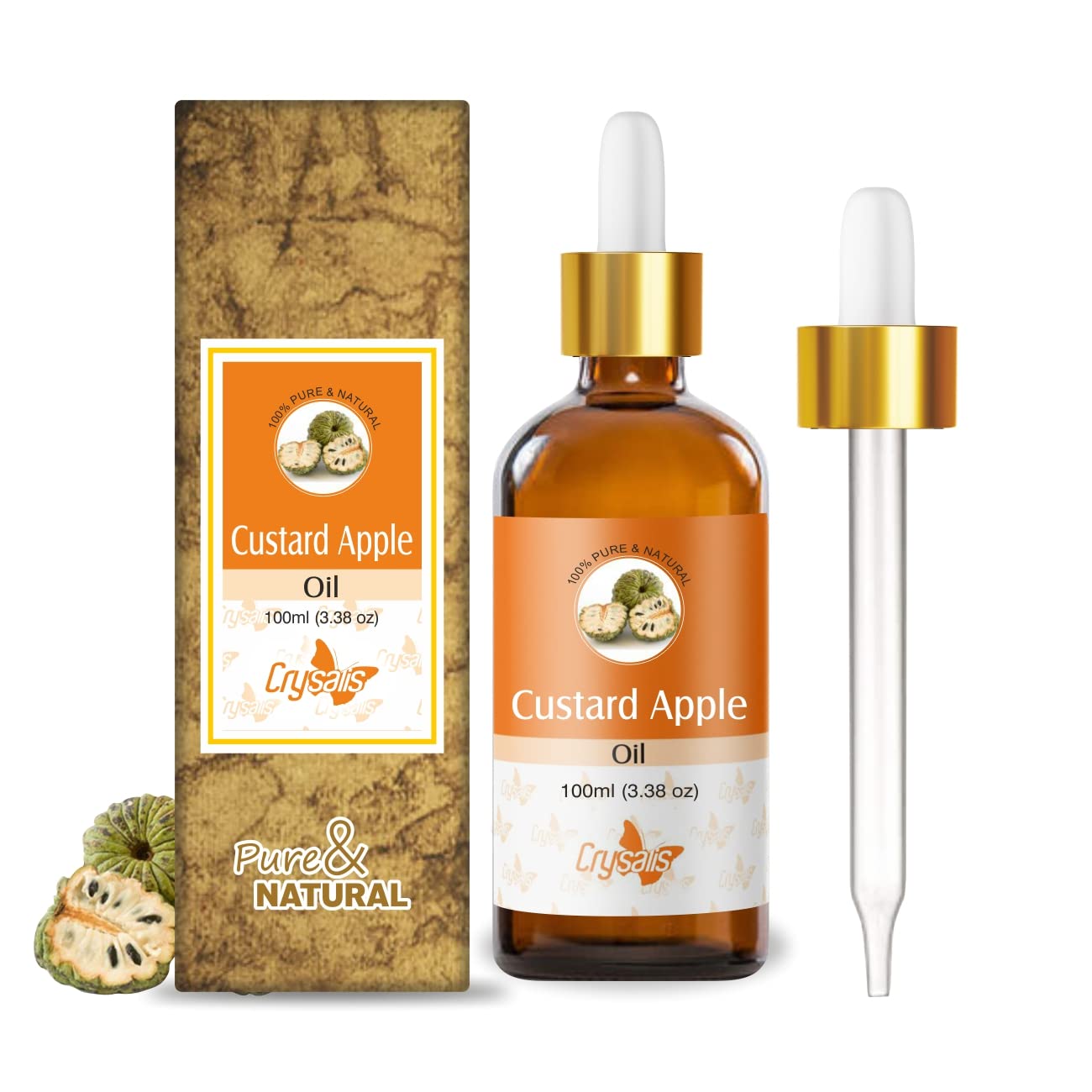 Crysalis Custard Apple (Annona Reticulata) Oil|100% Pure & Natural Undiluted Carrier Organic Standard For Skin & Haircare|Prevents Premature Ageing & Greying, Heals Skin Issues, 100ml