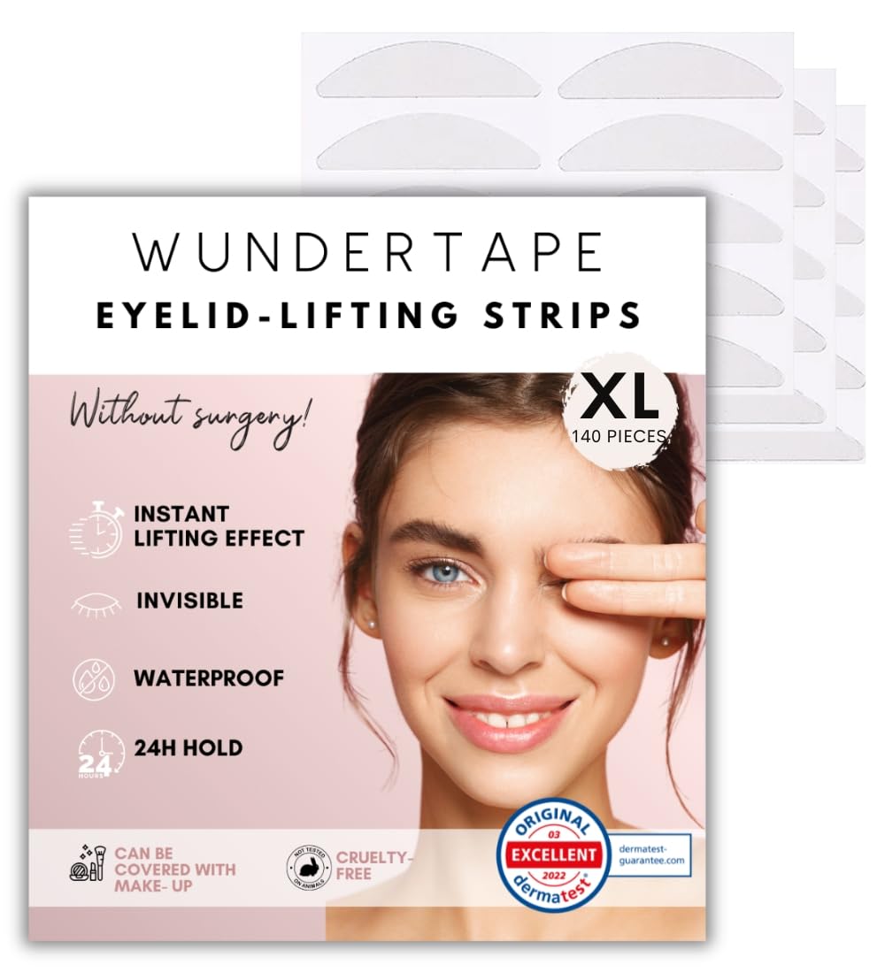 WUNDERTAPESlip-On Lid Tape Strips for Eyelid Lifting without Surgery (Waterproof, Invisible, 24 Hour Hold, Eyelid Tape) Eyelid Stripes Invisible (144 x XL)