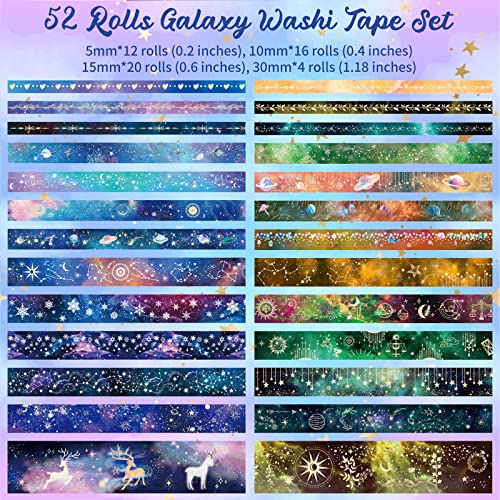 Ieebee 52 Rolls Washi Tape Set, Gold Foil Galaxy Washi Tape For Journaling Supplies, 4 Size Washi Tapes For Scrapbooking, Diy Journal Set, Craft, Gift Wrapping, Painting #TOP2