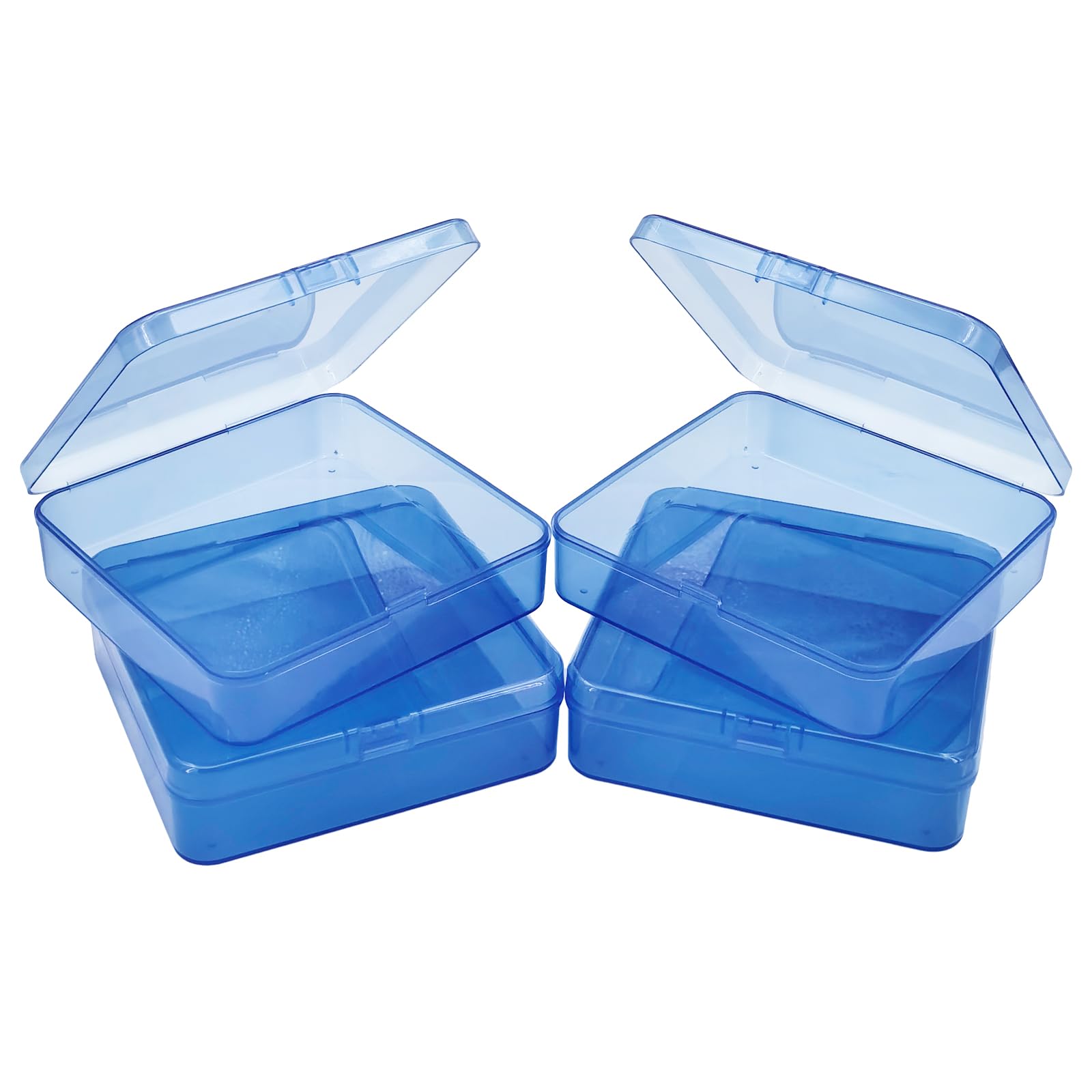 Goodma 4 cajas de almacenamiento cuadradas vacías de plástico con tapas con bisagras para objetos pequeños y otros proyectos de manualidades (azul, 12,5 x 12,5 x 3,5 cm)