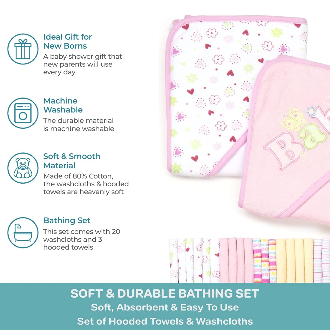 Spasilk, wesentliches 23-teiliges Baby-Bad Geschenk-Set, Rosa