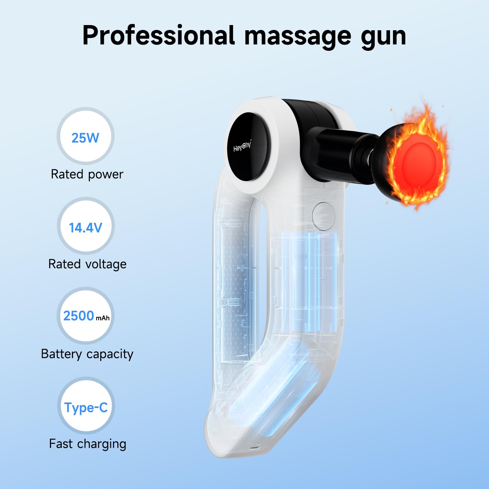 Pistola de masaje con calor, masajeador de percusión de tejido profundo para aliviar el dolor, amplitud de 12 mm, 5 velocidades y 8 accesorios, ideal para recuperación muscular, pierna de hombro