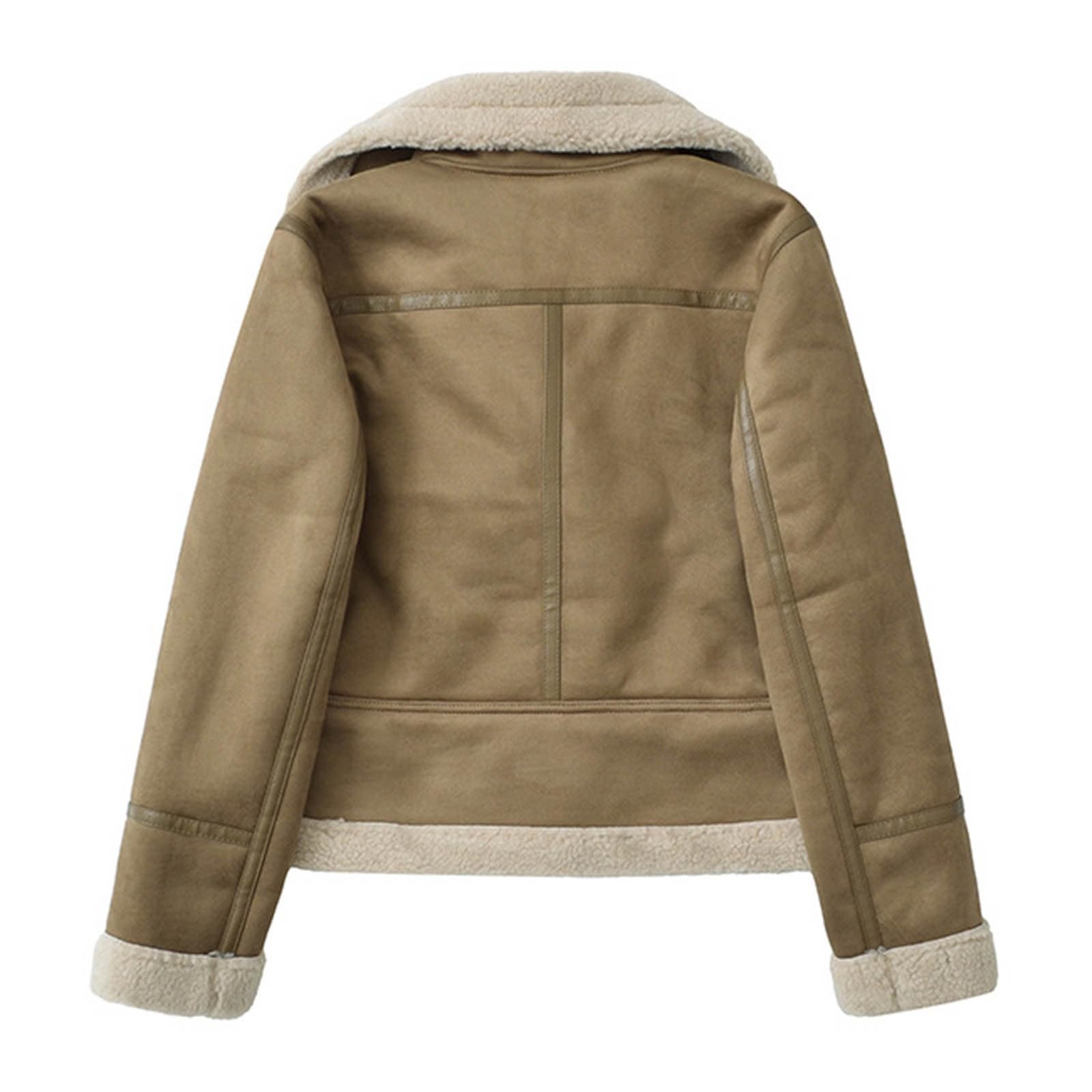 Generisch Chaqueta de invierno para mujer, de ante cálida, chaqueta de piel sintética, forro polar, chaqueta de motorista, chaqueta de entretiempo, chaqueta de entretiempo, chaqueta de mujer, con