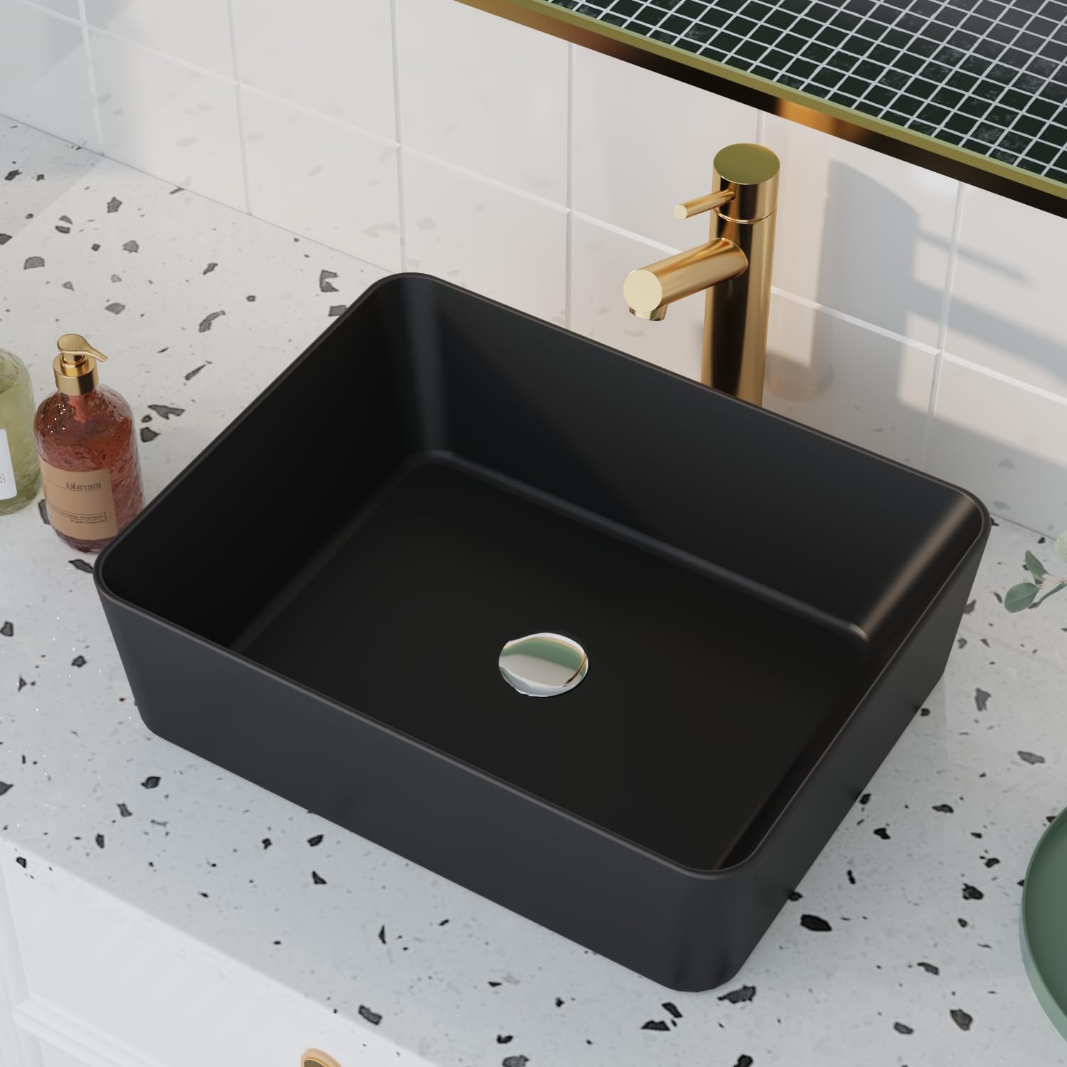 Bathroom Sink Basin, DeerValley Rectangular Bathroom Vessel Basin, Ceramic Cloakroom Hand Wash Basin for Bathroom 48.5 x 37.5 x 13.5cm