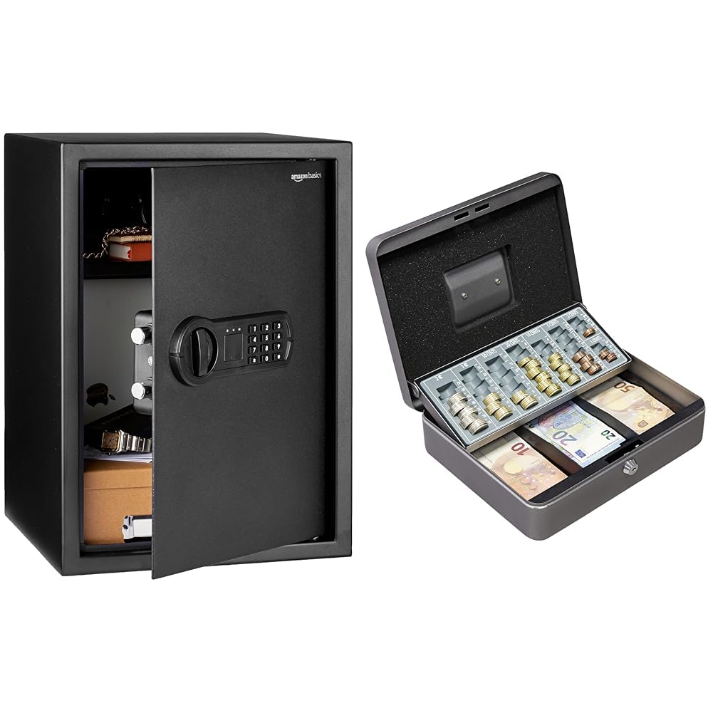 Caisse à monnaie et coffre-fort pour domicile 50l pour ranger billets et bijoux