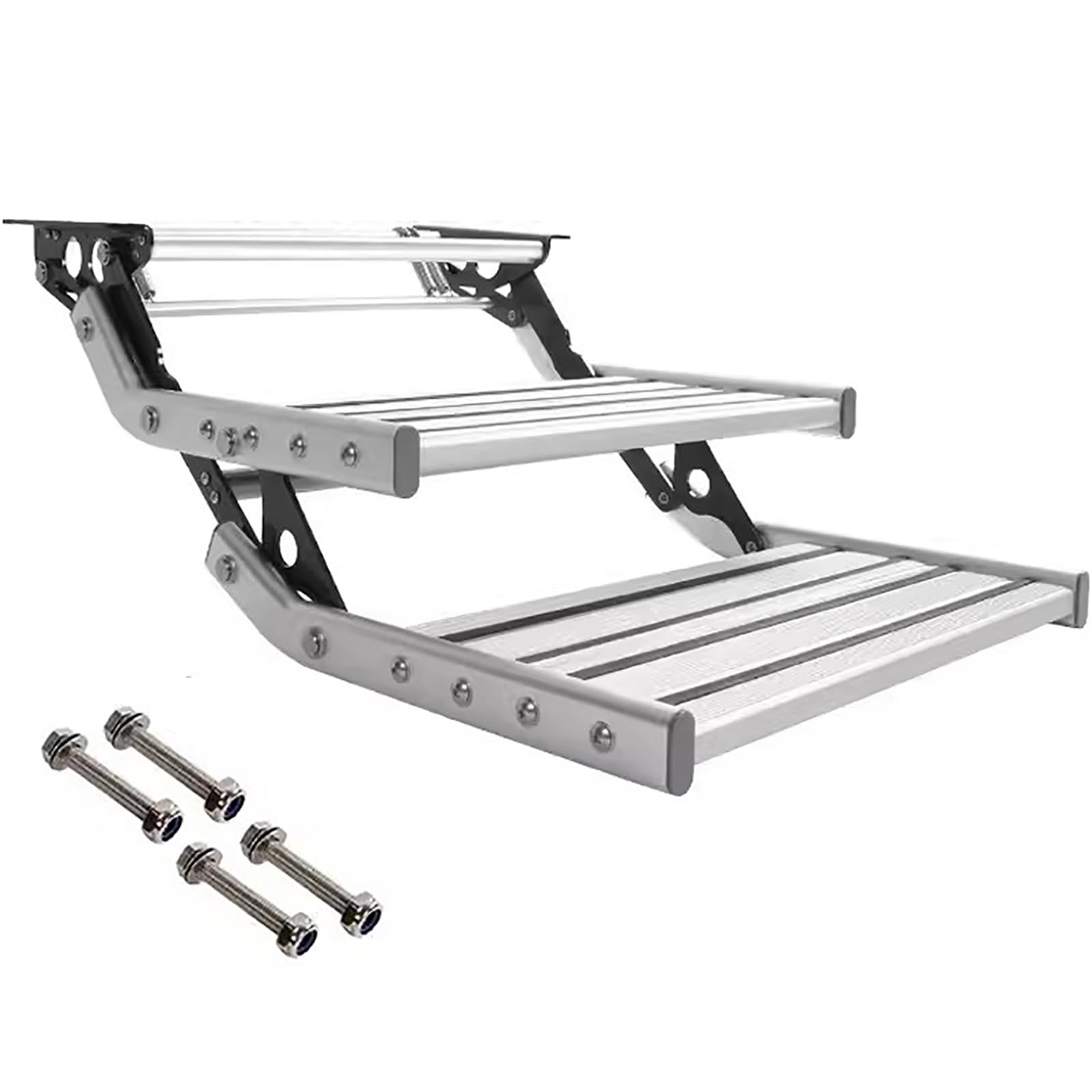 Marchepied Pliable Camping-car En Alliage Aluminium - Support 150 Kg, Barre LED, Antidérapant, Dimensions 44 Cm (montage Facile)