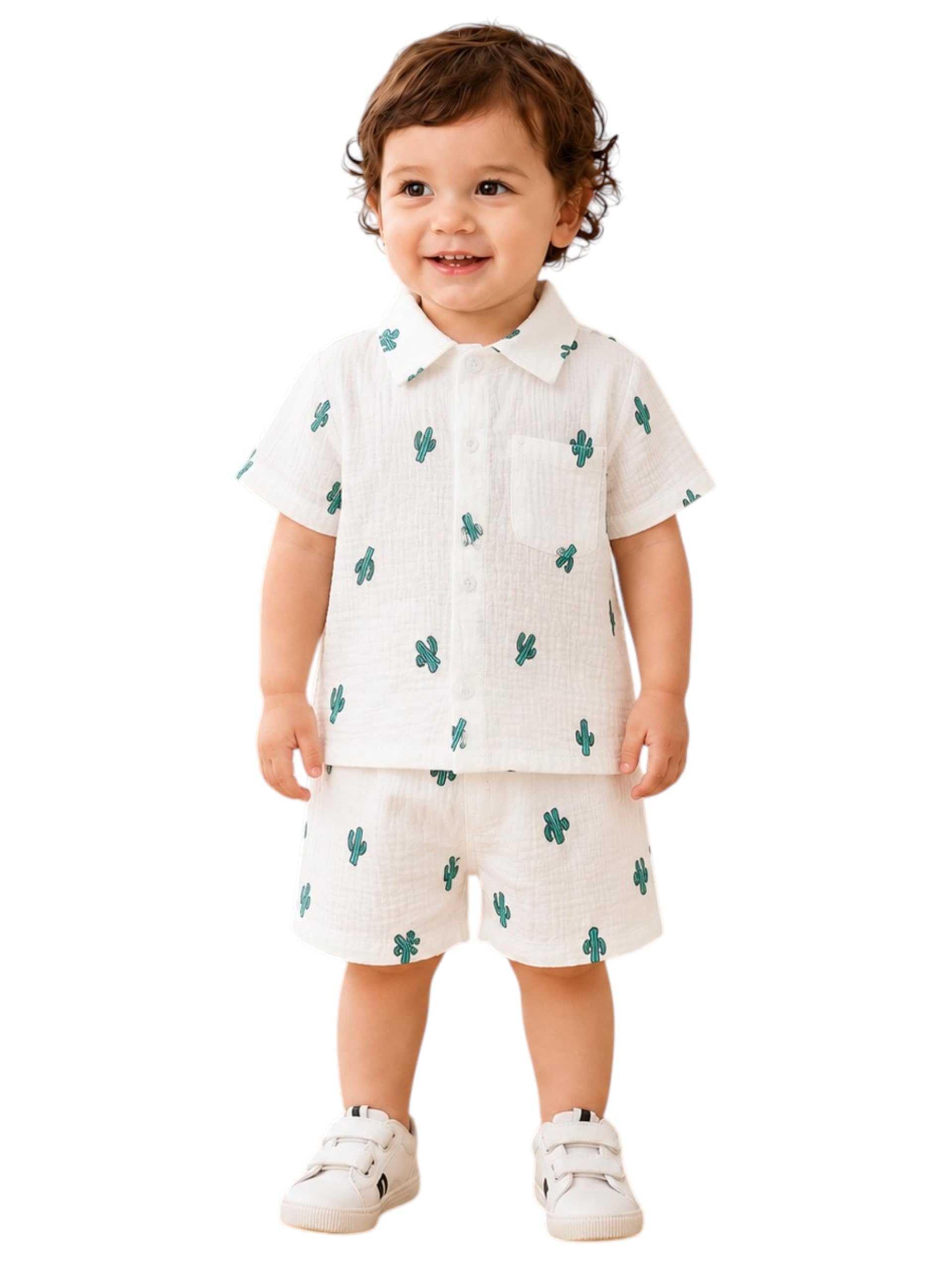 Baby Boys Cotton Shirt and Shorts Clothing Set with Soft Breathable Fabric, Half Sleeves, Button Closure, Printed Co-Ord Outfit for Infants and Toddlers Casual Summer Wear-image-37