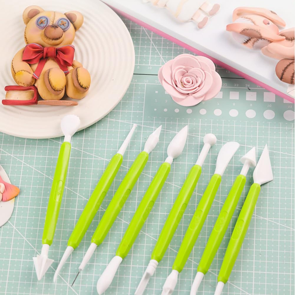 Growtail 8Pcs Fondant Tool Sugar Craft Fondant Cake Sculpting Cutter Gum Paste for Cake Decorating (Randomly Color)