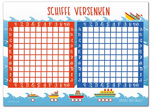 Sophies Kartenwelt Schiffe Versenken Block - 50 Blatt Spielblock - Reisespiel für Jungen und Mädchen aus Papier - Das Flottenmanöver Mitbringspiel