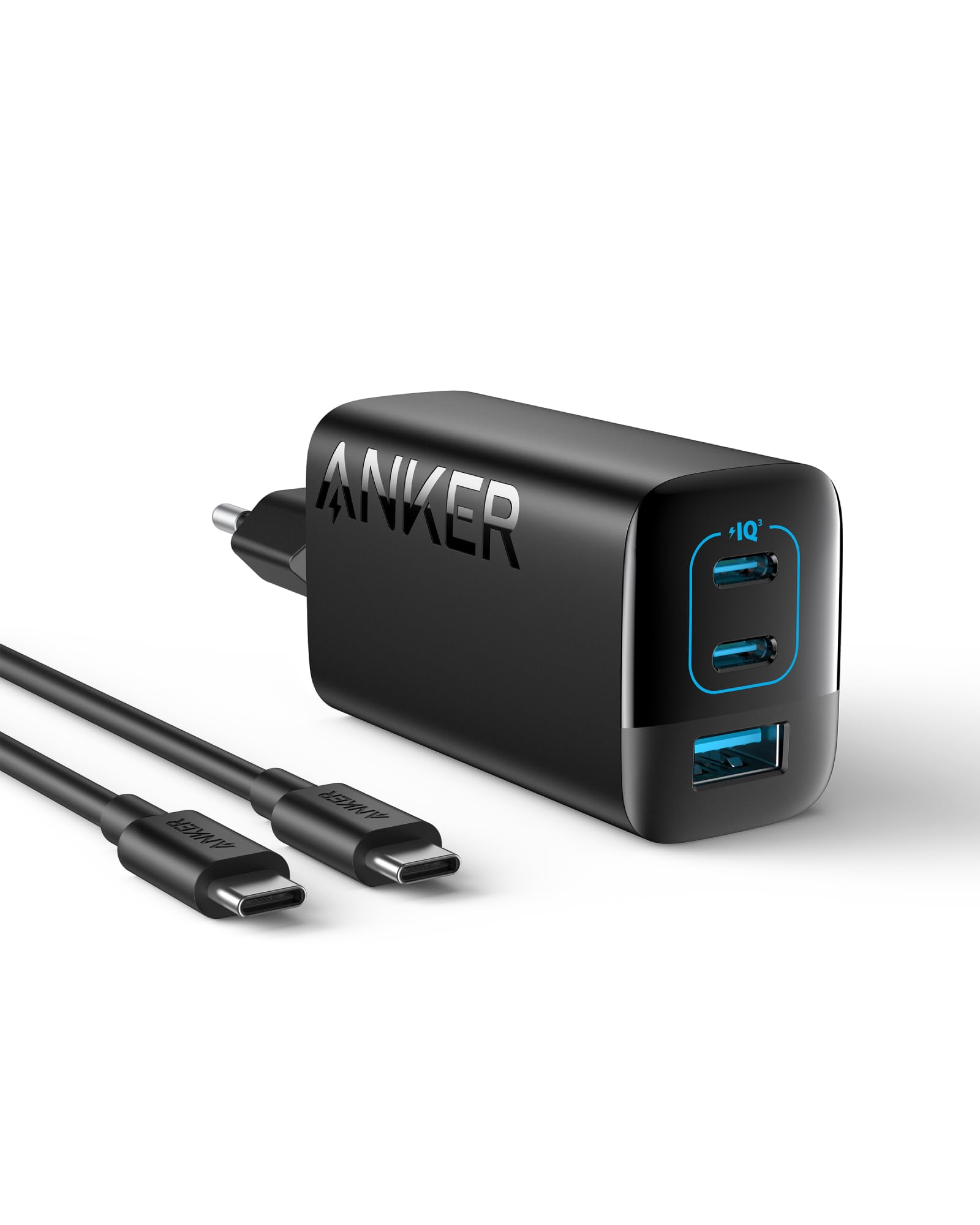 Anker 335 Chargeur USB C 67 W, Bloc d'alimentation Haute Performance avec PIQ 3.0, Chargeur Rapide 3 Ports, PD pour iPhone 16/15/14, MacBook Pro, iPad, Galaxy, Pixel et Autres (câble USB C)