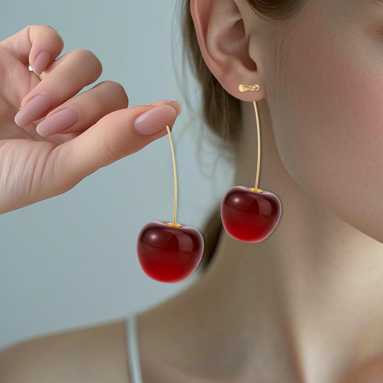 Cherry Earrings for Women, Cute 3d Red Cherry Jewelry Unique Fruit Charm Jewelry Sweet & Lovely Drop Earrings for Women Everyday Wear - Image 6